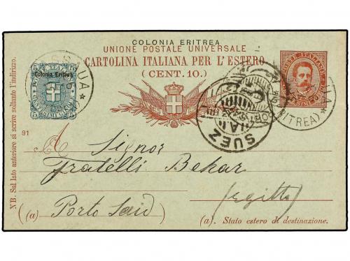✉ ERITREA. 1898. MASSAUA a PORT SAID (Egipto). Entero Postal