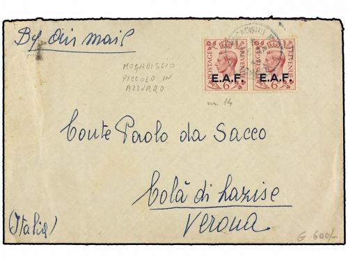 ✉ SOMALIA. Sa. 6 (2). 1948 (28-IV). MOGADICCIO a ITALIA. 6 d