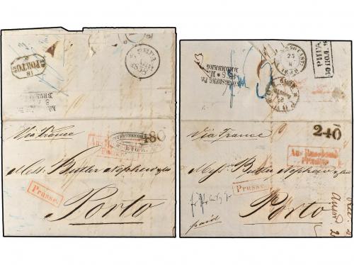 ✉ LETONIA. 1858-59. TWO letters sent to PORTUGAL with divers