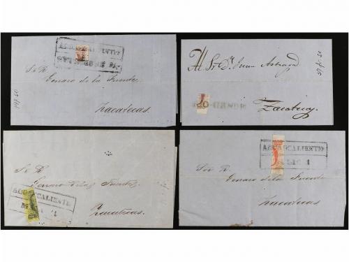 ✉ MEXICO. 1858-61. CUATRO cartas con sellos bisectados y cua