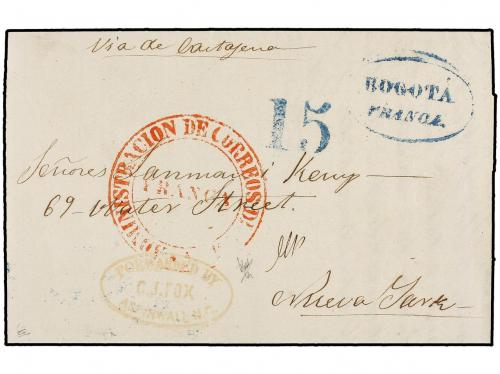 ✉ PANAMA. 1859. BOGOTÁ a NEW YORK. Carta completa, marca BOG