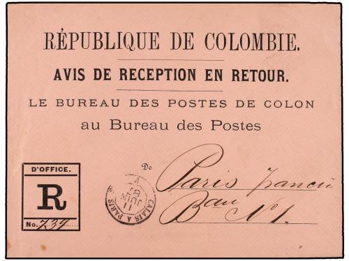 ✉ PANAMA. 1887. COLÓN a PARÍS. AVIS DE RECEPTION EN RETOUR. 