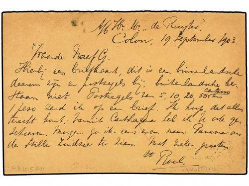 ✉ PANAMA. Sc. 15, 16. 1903. COLON a HOLANDA. Entero postal d