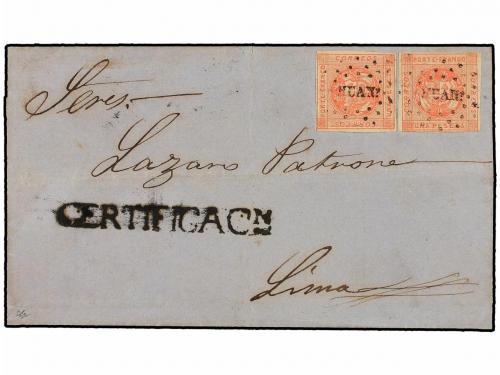 ✉ PERU. 1860. HUANCO a LIMA. Envuelta de carta certificada c