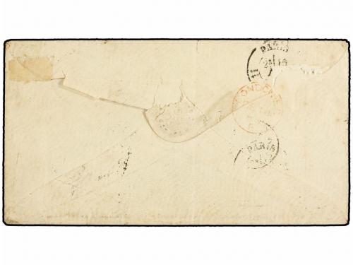 ✉ PERU. Sc. 12. 1865. LIMA a PARÍS. 1 dinero rojo, mat. de L