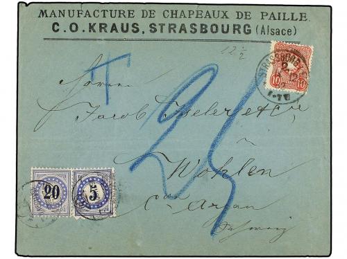 ✉ SUIZA. 1882. STRASBOURG (Germany) to WOHLEN. Cover franked