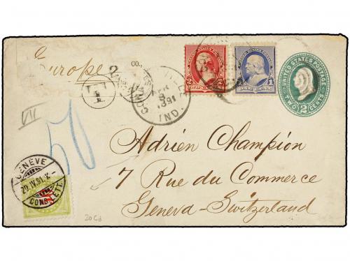 ✉ SUIZA. 1891. USA to GENEVA. 2 cts. green postal stationary