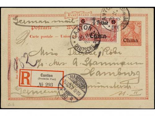 ✉ CHINA. 1907. CANTON to HAMBURG. 10 pf. red German postal