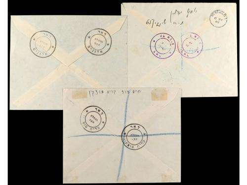 ✉ ISRAEL. 1948. PRECURSORES. Tres cartas, diferentes franque