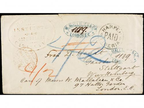 ✉ LIBERIA. 1870. CAPE PALMAS to STUTTGARD. Envelope with emb