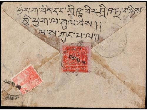 ✉ TIBET. 1953. KATHMANDU to LHASA. Tibet imperf. 2t. red in 