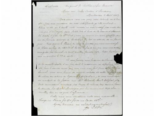 ✉ URUGUAY. 1857. MONTEVIDEO a BORDEAUX (Francia). Carta comp