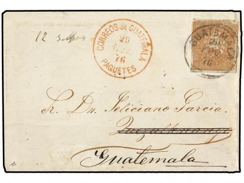 ✉ GUATEMALA. 1876 (Nov. 29). Cover from GUATEMALA CITY to Fe