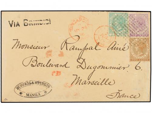 ✉ FILIPINAS. Sg. 11, 13, 16. 1876. Cover from MANILA with &#39;R