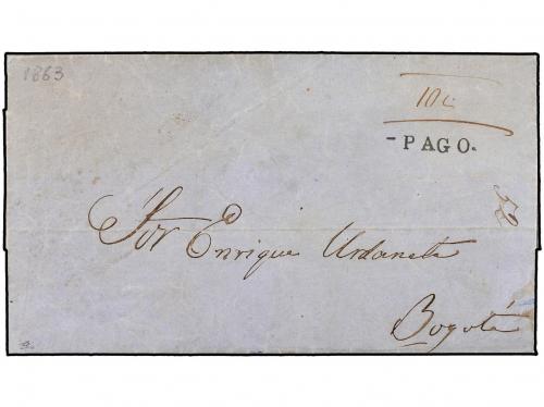 ✉ COLOMBIA. 1863 (10 Septiembre). MACUTA a BOGOTÁ. Carta com
