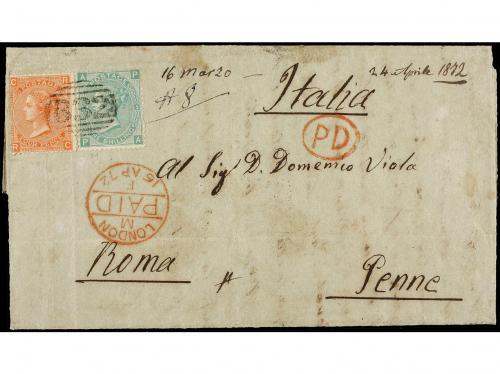✉ ARGENTINA. 1872. BUENOS AIRES a ROMA. Circulada con sellos