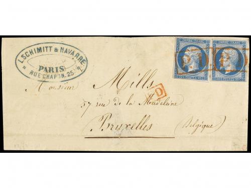 ✉ FRANCIA. 1862. PARÍS a BRUSELAS. 20 cts. azul (2). Matasel
