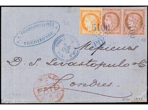 ✉ LEVANTE: CORREO FRANCES. 1875. TREBIZONDE a LONDRES. 10 ct