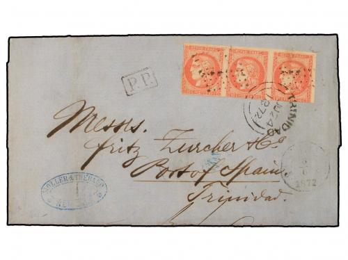 ✉ ANTILLAS DANESAS. 1872. NEW YORK a PORT OF SPAIN (Trinidad