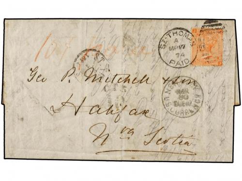 ✉ ANTILLAS DANESAS. 25 February 1874. ST. JAGO, Cuba, RMSP J