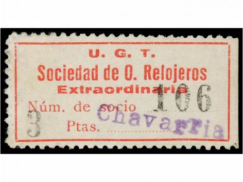 ESPAÑA: VIÑETAS. U.G.T. Relojeros. 3 pts. No catalogada. 