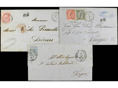 ✉ ITALIA. Sa. 18, 20. 1864. Tres cartas con el DENTADO DESPL