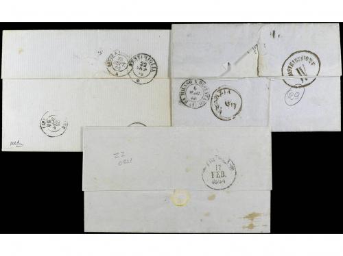 ✉ ITALIA. Sa. 18, 20. 1864. Tres cartas con el DENTADO DESPL