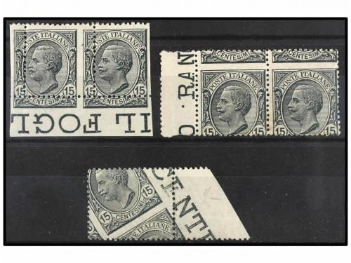 ** ITALIA. Sa. 108. 1917-20. 15 cts. gris. Dos sellos y una 