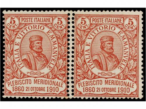 ** ITALIA. Sa. 89d. 1910. 5 cent. rojo. Pareja horizontal co