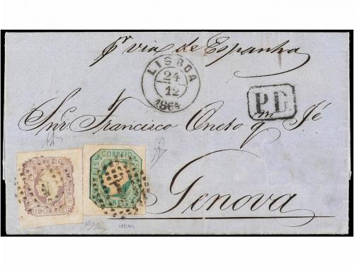 ✉ PORTUGAL. Mu. 17, 18. 1864. LISBOA a GÉNOVA (Italia). 50 r