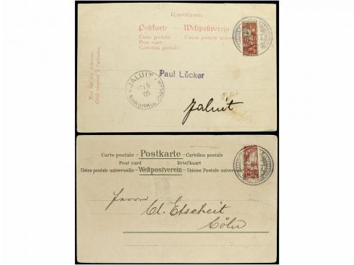 ✉ CAROLINAS. 1905. DOS Tarjetas circuladas con dos mitades d