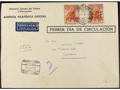 ✉ ESPAÑA. Ed. 767/68. 1938. BARCELONA a VALENCIA. Primer di