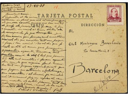 ✉ ESPAÑA GUERRA CIVIL. 1938. CALLUS (Barcelona) a BARCELONA