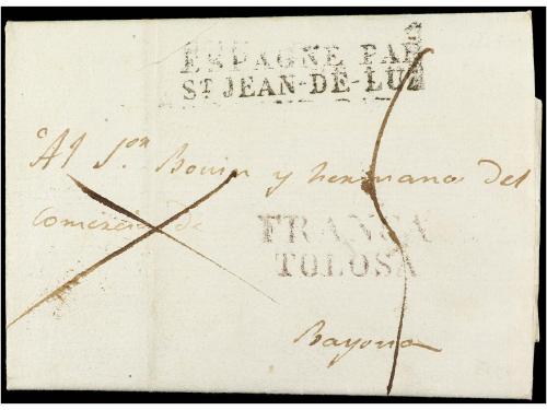 ✉ ESPAÑA: PREFILATELIA. 1829. TOLOSA a BAYONA. Marca FRANCA