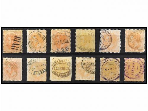° ESPAÑA. Ed. 210. 15 cts. naranja. 12 sellos con mat. de C