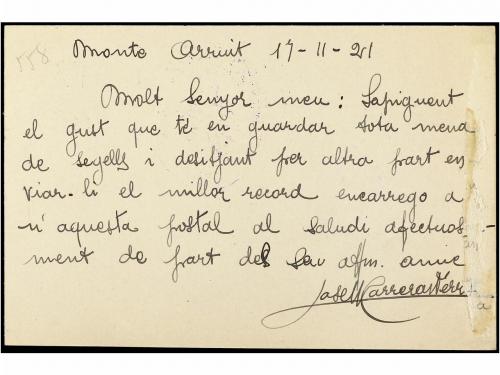 ✉ MARRUECOS. 1921. MONTE ARRUIT a BARCELONA. Tarjeta Postal