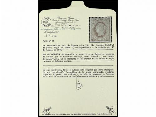 (*) ESPAÑA. Ed. 86. 20 cent. lila. Excepcional centraje. PI