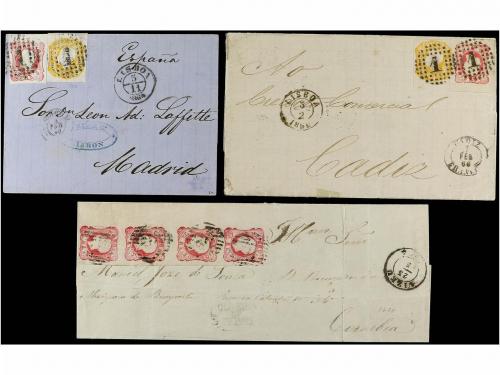 ✉ PORTUGAL. 1864-66. Tres cartas, dos dirigidas a España con
