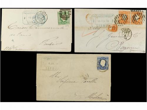 ✉ PORTUGAL. 1875-81. Tres cartas circuladas a Francia e Ital