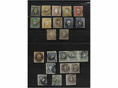 */° PORTUGAL. 1853-80. Conjunto de cinco fichas con sellos n