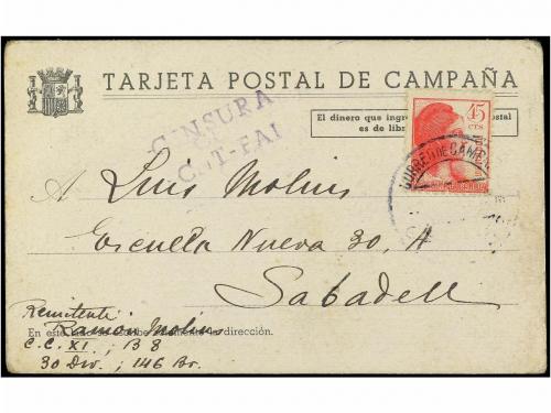 ✉ ESPAÑA GUERRA CIVIL. (1937 CA.). Tarjeta Postal de Campaña