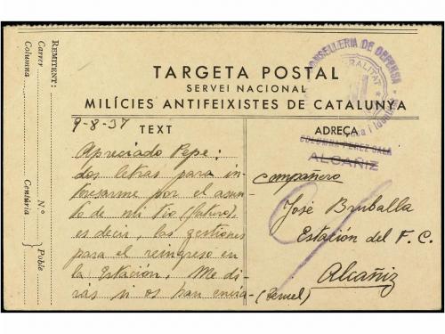 ✉ ESPAÑA GUERRA CIVIL. 1937. CASTEL DE CABRA (Teruel) a ALCA