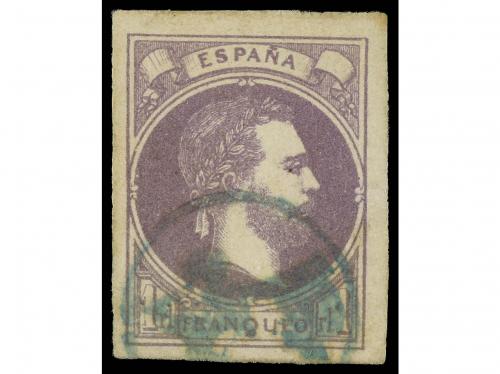 ° ESPAÑA. Ed. 158. 1 real violeta, mat. FLOR DE LIS de DURAN