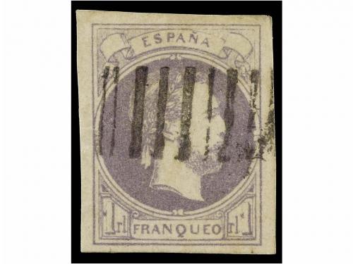 ° ESPAÑA. Ed. 158. 1 real violeta, mat. BARRAS DE TOLOSA. LU