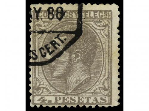 ° ESPAÑA. Ed. 208F. 4 pesetas gris. FALSO POSTAL, tipo único