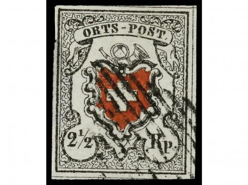 ° SUIZA. Yv. 17. 1850. ORST-POST. 2 1/2 Rp. negro y rojo. Ad
