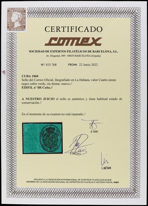 (*) CUBA. Ed. 8. 4 onzas negro s. verde LITOGRAFIADO DE LA H