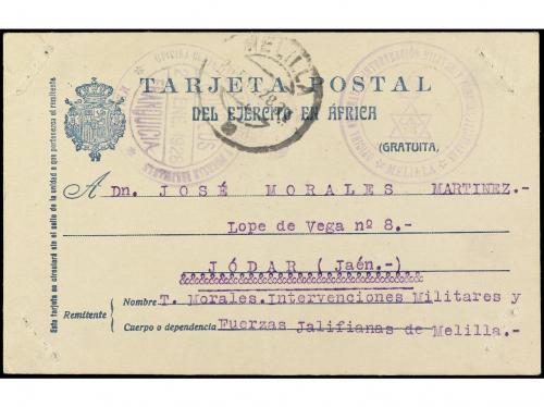 ✉ MARRUECOS. 1928. MELILLA a JAÉN. Tarjeta Postal del Ejérci