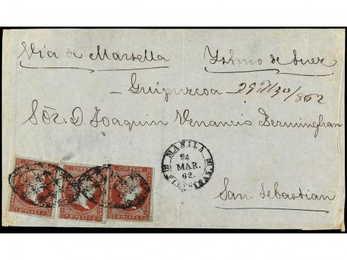 ✉ FILIPINAS. 1862. FRONTAL. MANILA a SAN SEBASTIÁN (España).