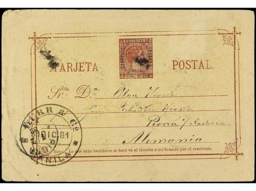 ✉ FILIPINAS. 1881. MANILA a ALEMANIA. Entero Postal de 3 ctv
